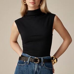 J. CREW Fitted mockneck tank top in stretch cotton blend BLACK BY373 NEW